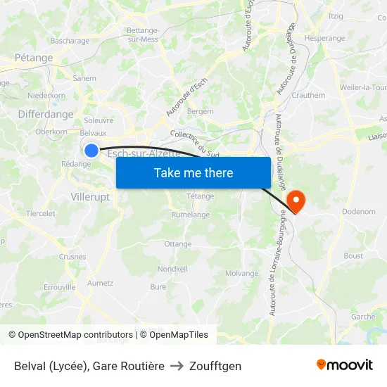 Belval (Lycée), Gare Routière to Zoufftgen map
