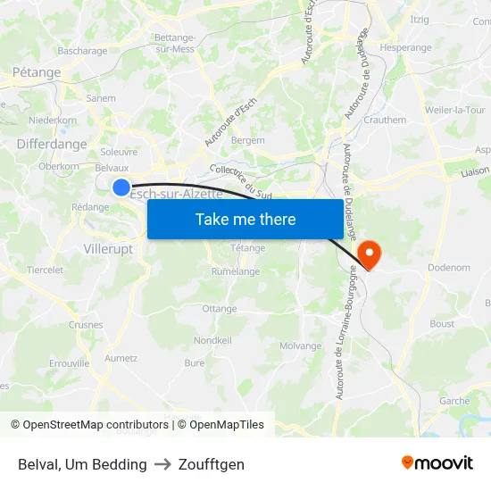 Belval, Um Bedding to Zoufftgen map