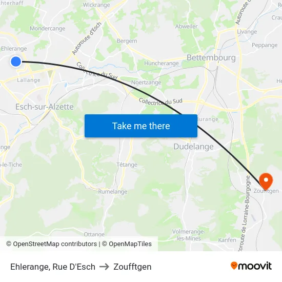 Ehlerange, Rue D'Esch to Zoufftgen map