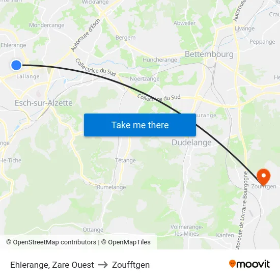 Ehlerange, Zare Ouest to Zoufftgen map