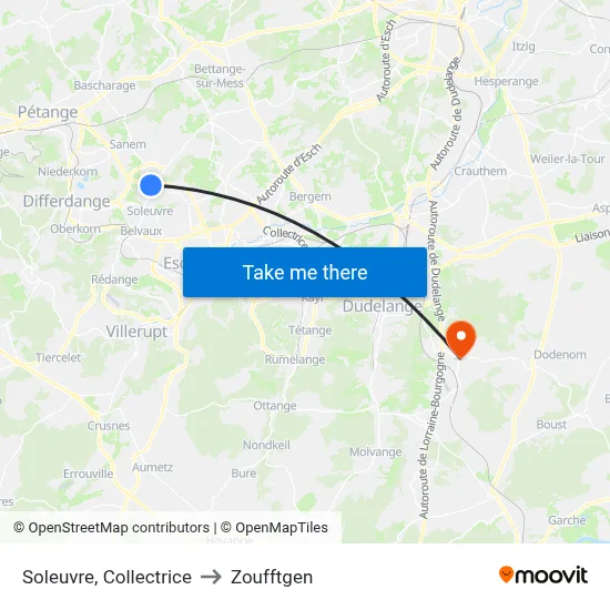Soleuvre, Collectrice to Zoufftgen map
