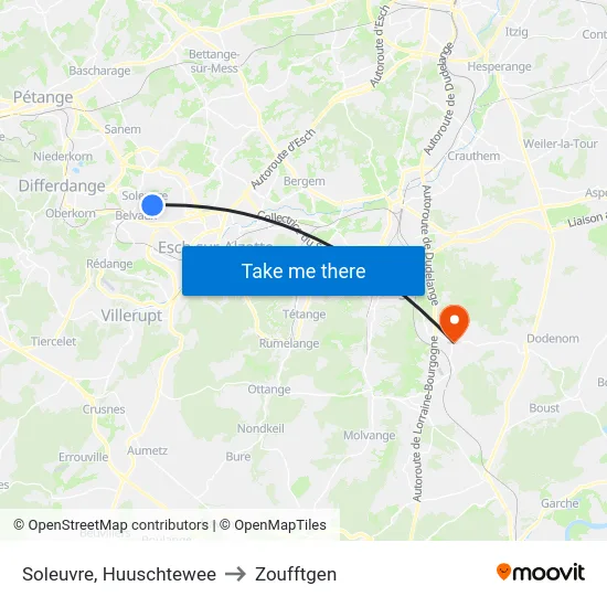 Soleuvre, Huuschtewee to Zoufftgen map