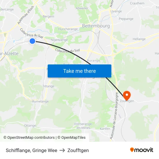 Schifflange, Gringe Wee to Zoufftgen map