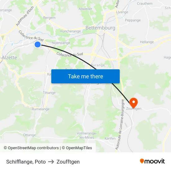Schifflange, Poto to Zoufftgen map