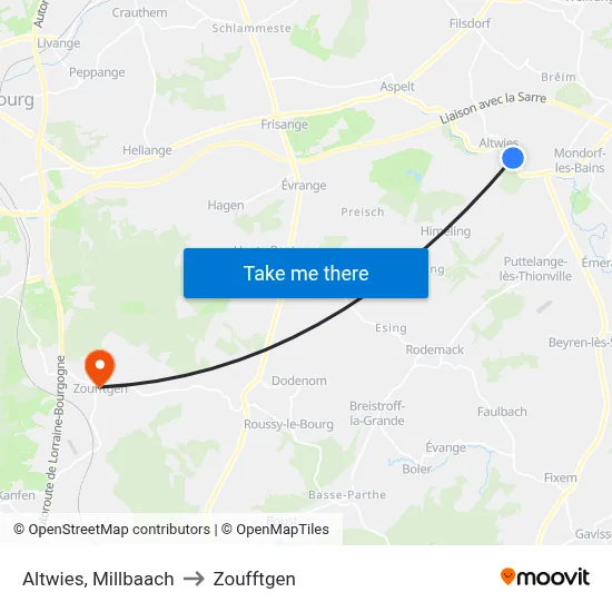 Altwies, Millbaach to Zoufftgen map