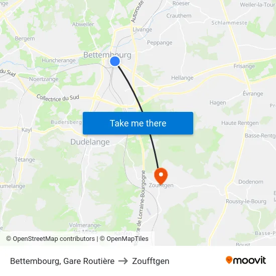 Bettembourg, Gare Routière to Zoufftgen map