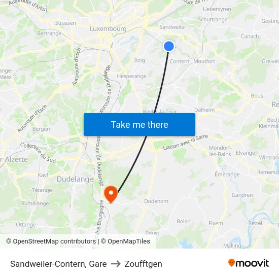 Sandweiler-Contern, Gare to Zoufftgen map