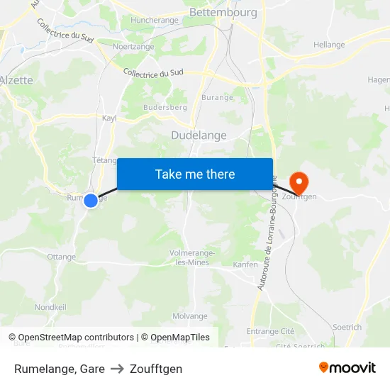 Rumelange, Gare to Zoufftgen map