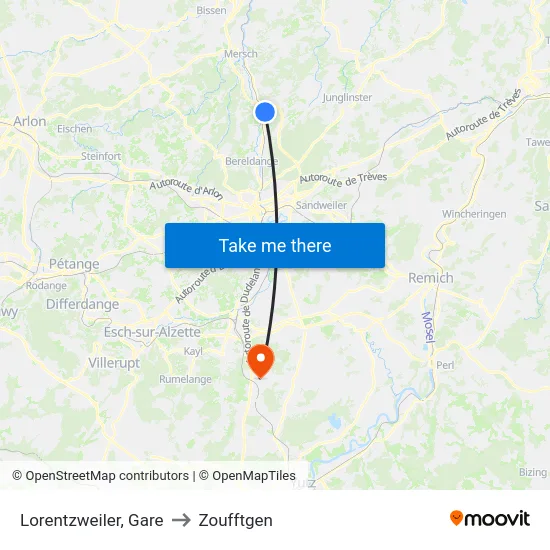 Lorentzweiler, Gare to Zoufftgen map