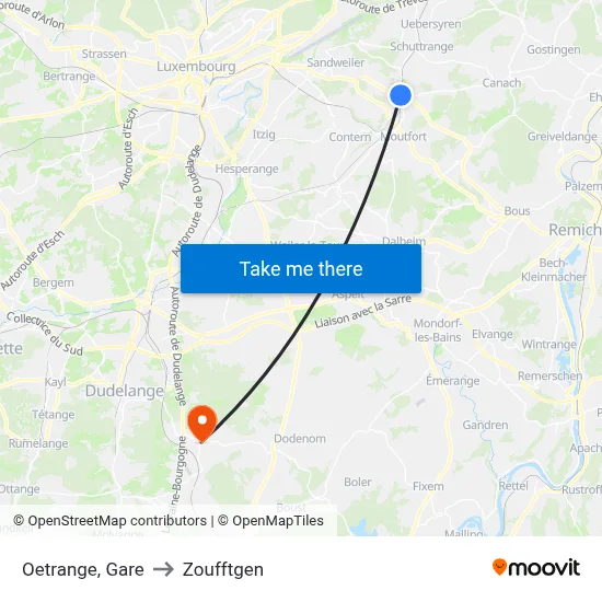 Oetrange, Gare to Zoufftgen map