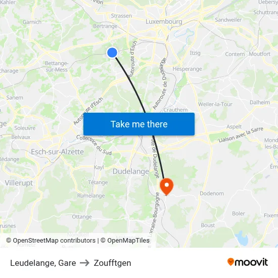 Leudelange, Gare to Zoufftgen map