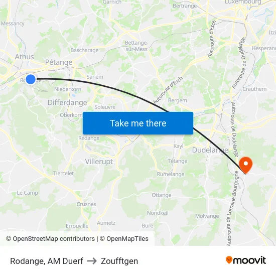 Rodange, AM Duerf to Zoufftgen map