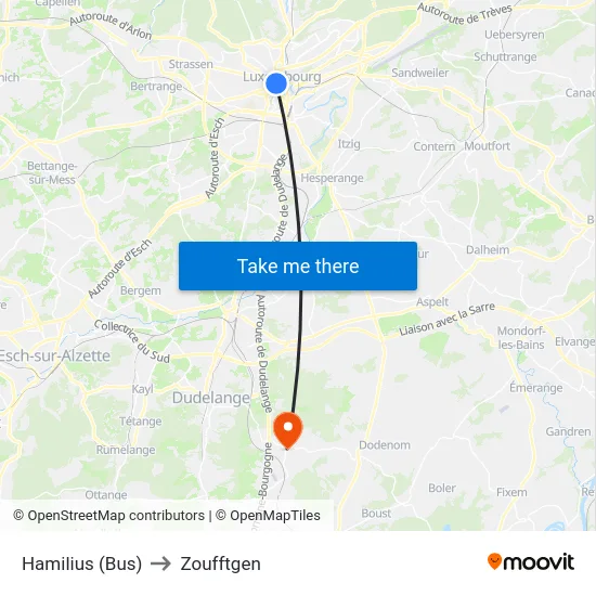 Hamilius (Bus) to Zoufftgen map