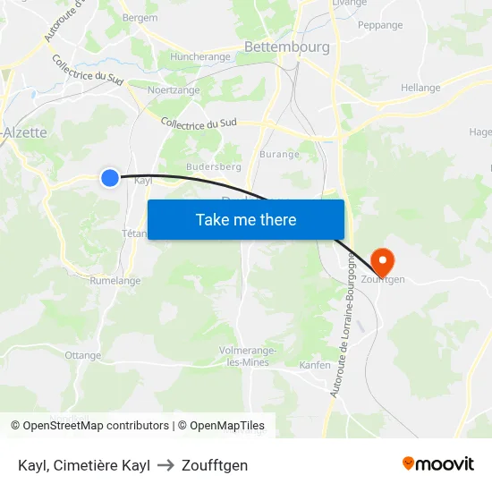 Kayl, Cimetière Kayl to Zoufftgen map