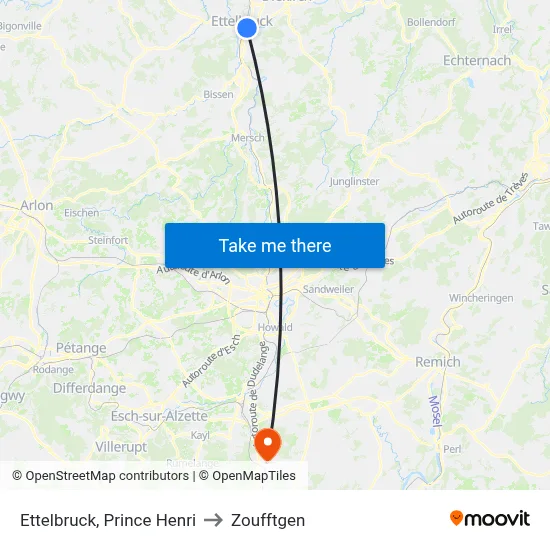 Ettelbruck, Prince Henri to Zoufftgen map