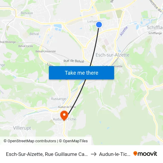 Esch-Sur-Alzette, Rue Guillaume Capus to Audun-le-Tiche map