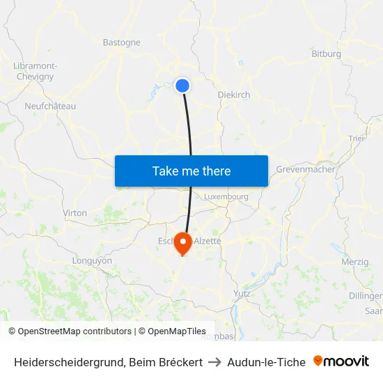 Heiderscheidergrund, Beim Bréckert to Audun-le-Tiche map