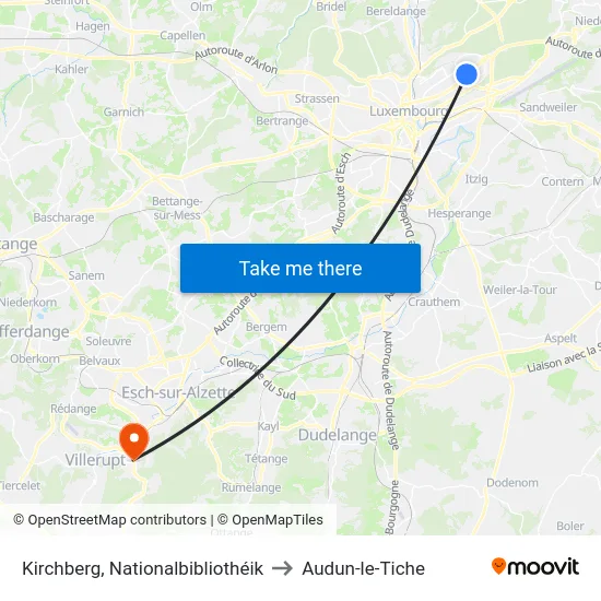 Kirchberg, Nationalbibliothéik to Audun-le-Tiche map
