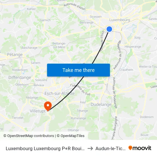 Luxembourg Luxembourg P+R Bouillon to Audun-le-Tiche map