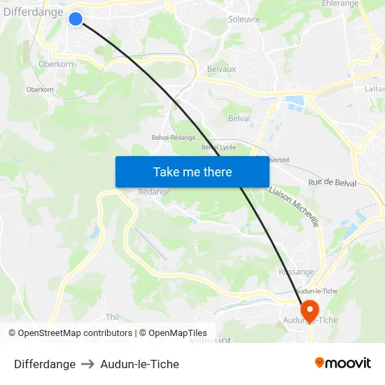 Differdange to Audun-le-Tiche map