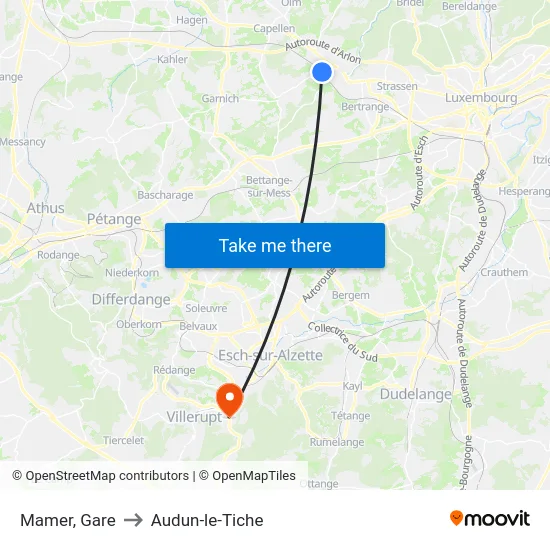 Mamer, Gare to Audun-le-Tiche map