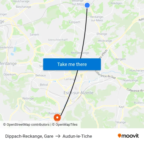 Dippach-Reckange, Gare to Audun-le-Tiche map