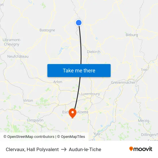 Clervaux, Hall Polyvalent to Audun-le-Tiche map