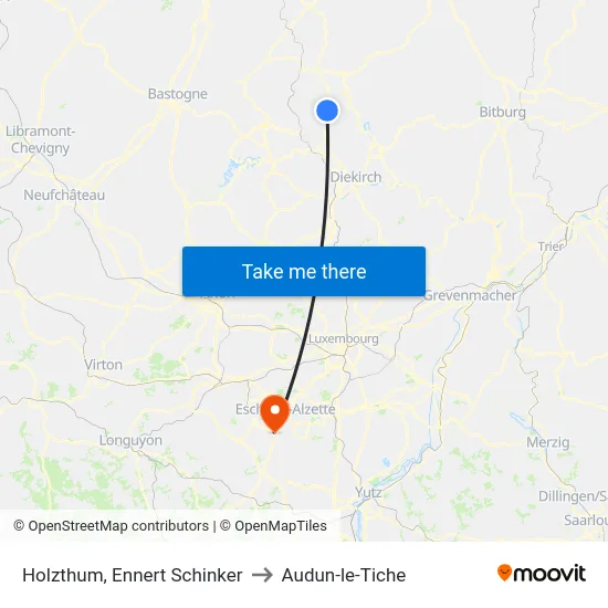 Holzthum, Ennert Schinker to Audun-le-Tiche map