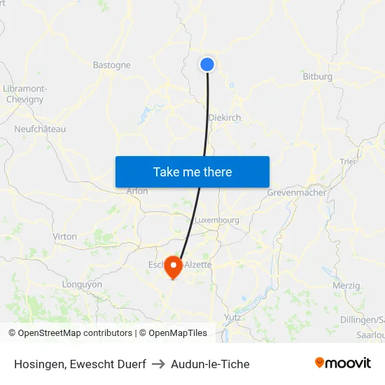 Hosingen, Ewescht Duerf to Audun-le-Tiche map