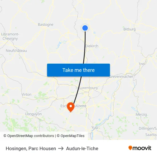 Hosingen, Parc Housen to Audun-le-Tiche map
