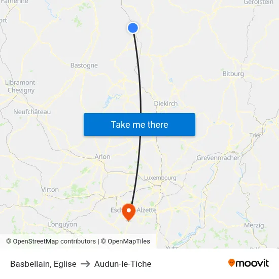 Basbellain, Eglise to Audun-le-Tiche map