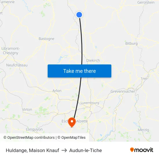 Huldange, Maison Knauf to Audun-le-Tiche map