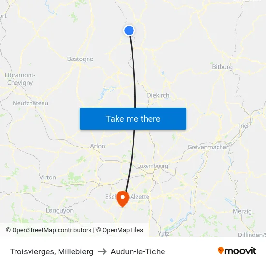 Troisvierges, Millebierg to Audun-le-Tiche map