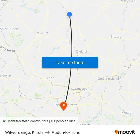 Wilwerdange, Kiirch to Audun-le-Tiche map