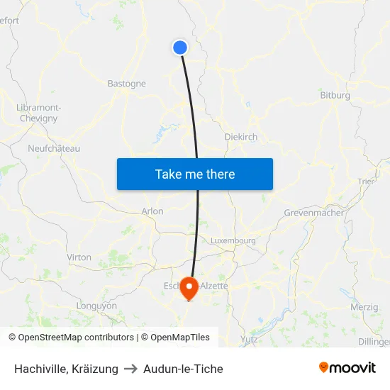 Hachiville, Kräizung to Audun-le-Tiche map