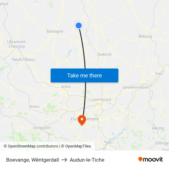 Boevange, Wëntgerdall to Audun-le-Tiche map