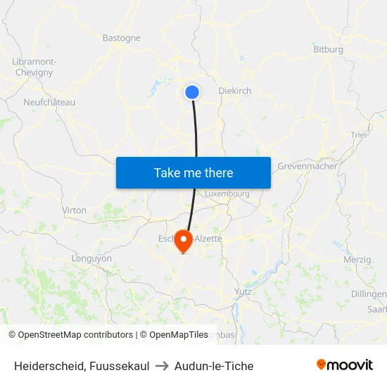 Heiderscheid, Fuussekaul to Audun-le-Tiche map
