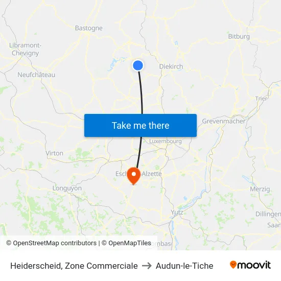 Heiderscheid, Zone Commerciale to Audun-le-Tiche map
