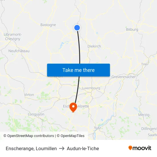 Enscherange, Loumillen to Audun-le-Tiche map