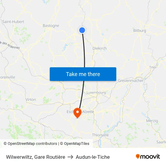 Wilwerwiltz, Gare Routière to Audun-le-Tiche map