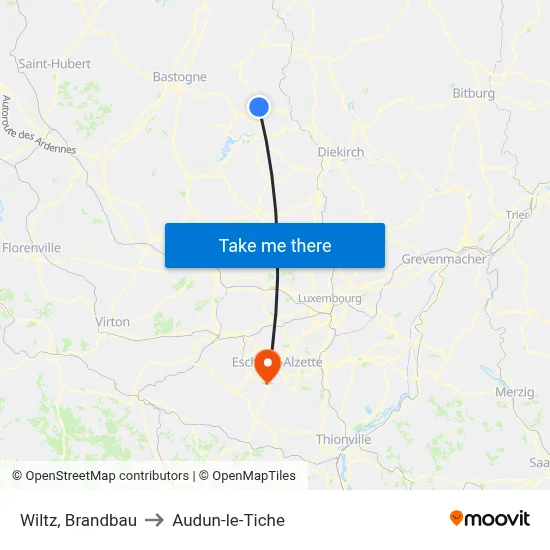 Wiltz, Brandbau to Audun-le-Tiche map