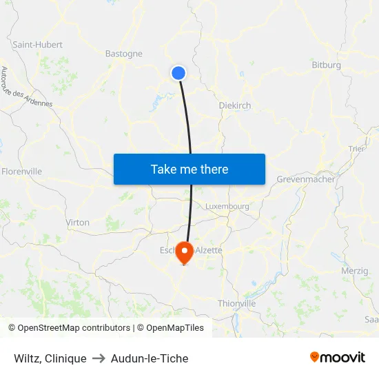 Wiltz, Clinique to Audun-le-Tiche map