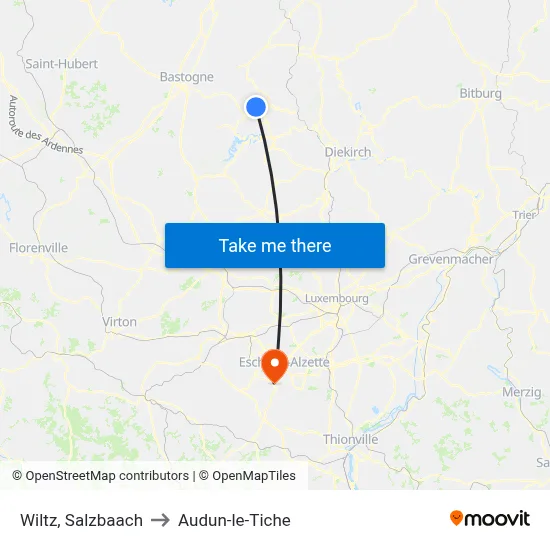 Wiltz, Salzbaach to Audun-le-Tiche map