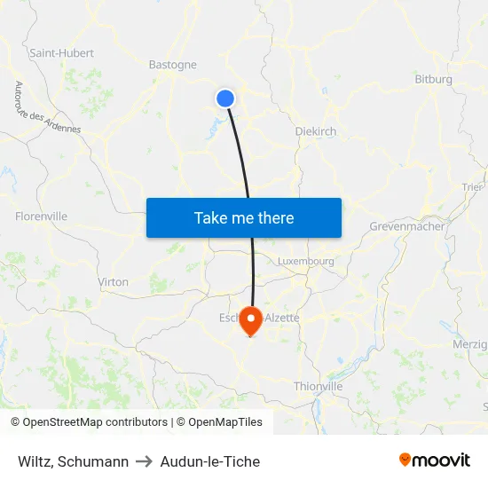Wiltz, Schumann to Audun-le-Tiche map