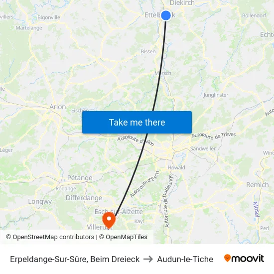 Erpeldange-Sur-Sûre, Beim Dreieck to Audun-le-Tiche map