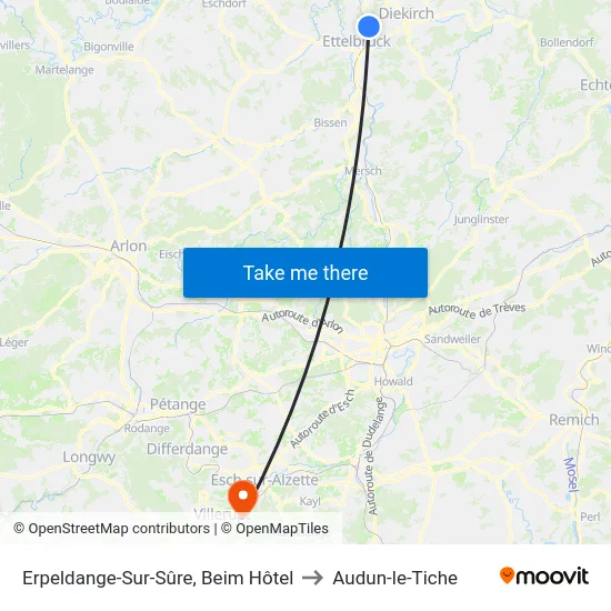 Erpeldange-Sur-Sûre, Beim Hôtel to Audun-le-Tiche map