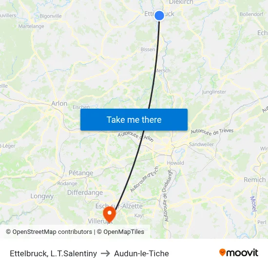 Ettelbruck, L.T.Salentiny to Audun-le-Tiche map