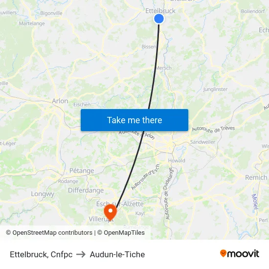 Ettelbruck, Cnfpc to Audun-le-Tiche map