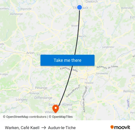 Warken, Café Kaell to Audun-le-Tiche map