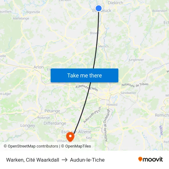 Warken, Cité Waarkdall to Audun-le-Tiche map